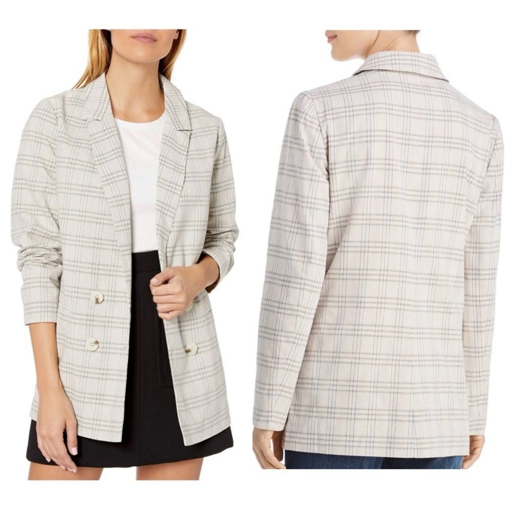 The Fifth Label Neutral Plaid Double Breasted Blazer Jacket Size M Academia Work